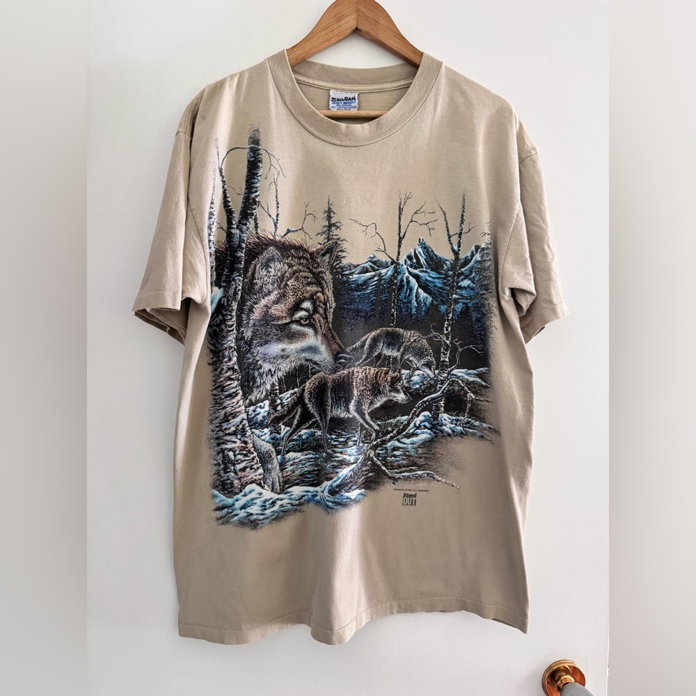 90s Wolf Graphic Tee Stand Out Designs Print - Picture 2 of 10